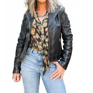 NEW MAURITIUS olivia leather jacket - plus in vintage black